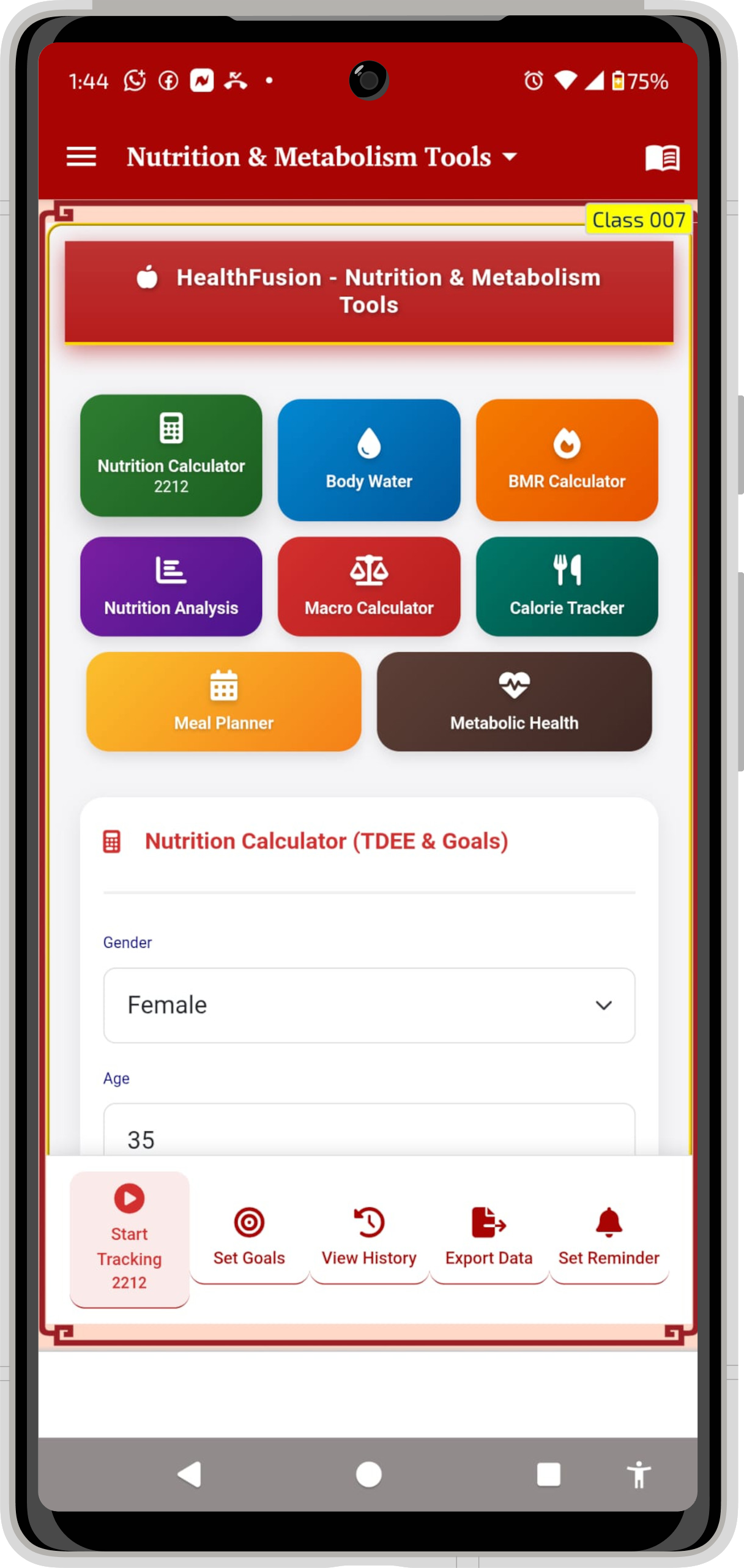 HealthFusion Mobile App Interface with comprehensive health tools