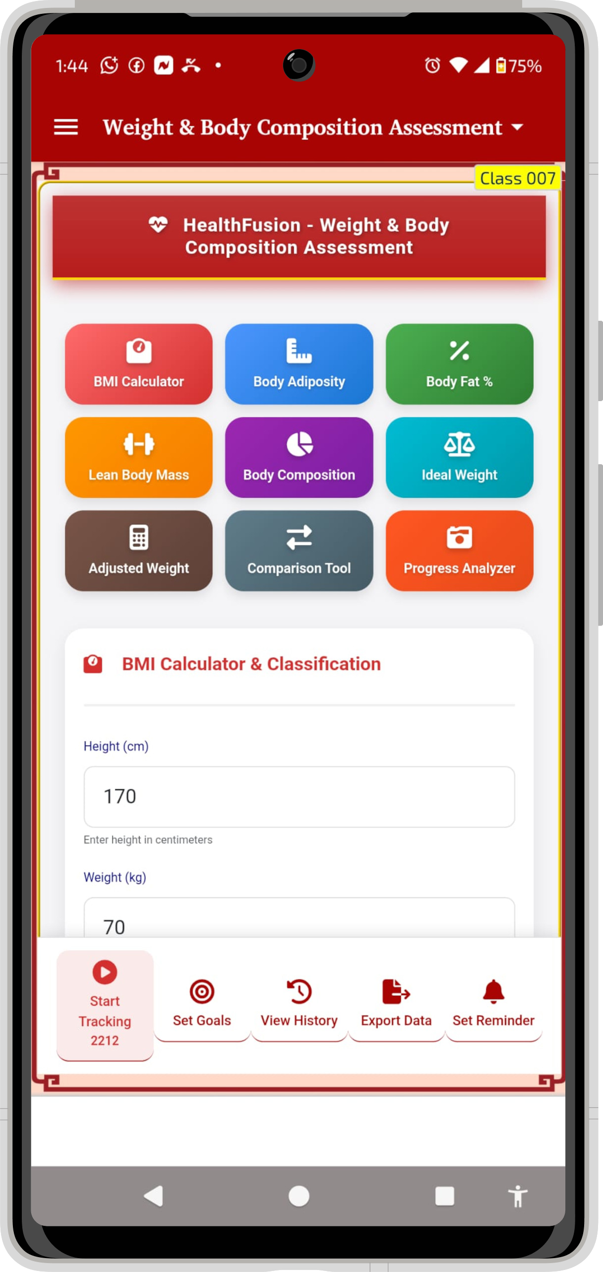 HealthFusion Mobile App Interface with comprehensive health tools