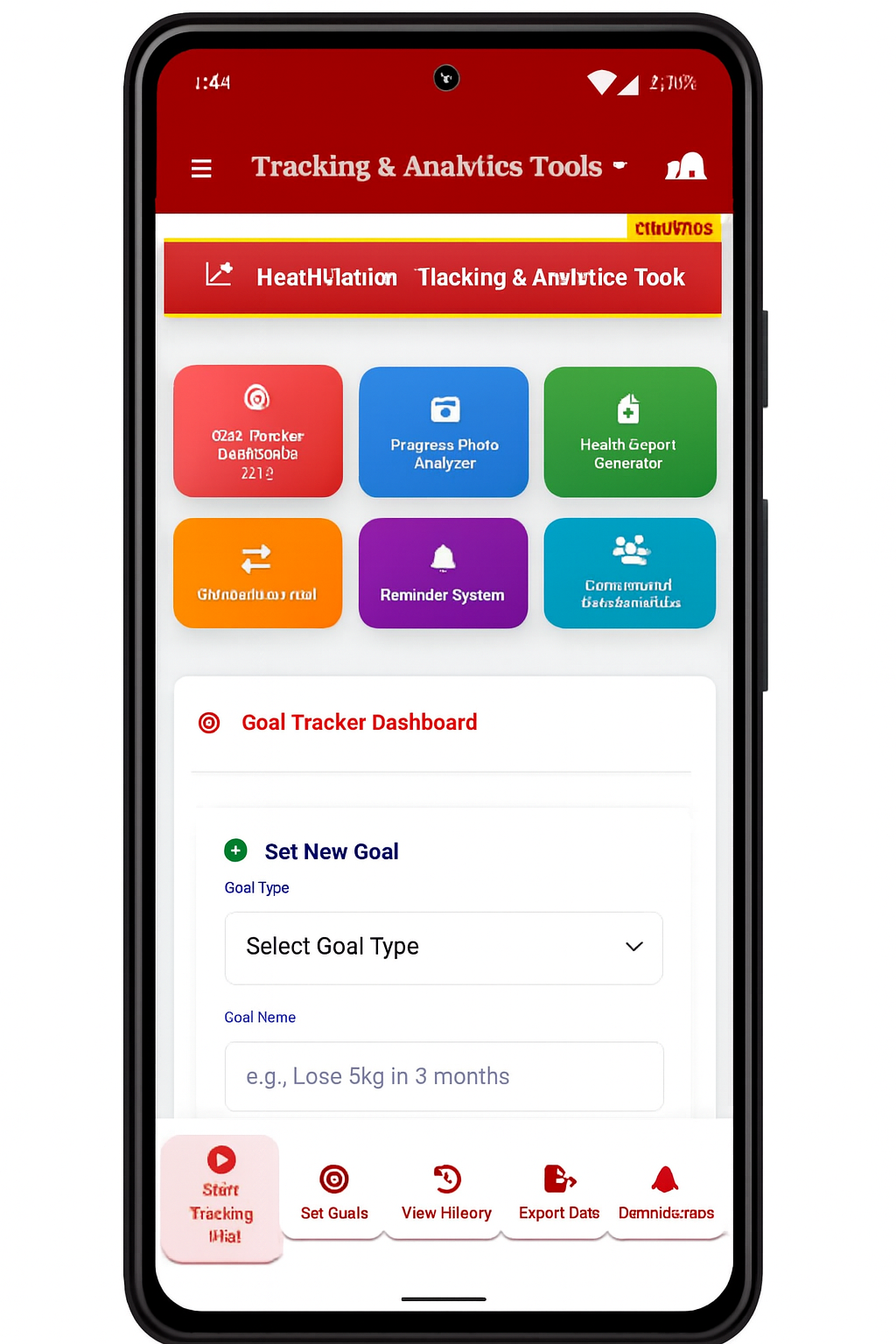 HealthFusion Mobile App Interface with comprehensive health tools